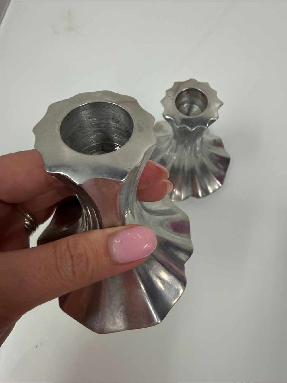 Dansk Silver Fluted Metal Candle Holders, Pair - Picture 3 of 6